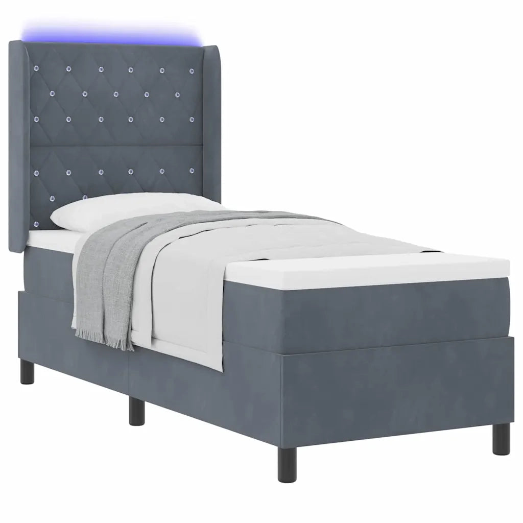 Letto a molle con materasso Grigio scuro 80 x 200 cm Velluto
