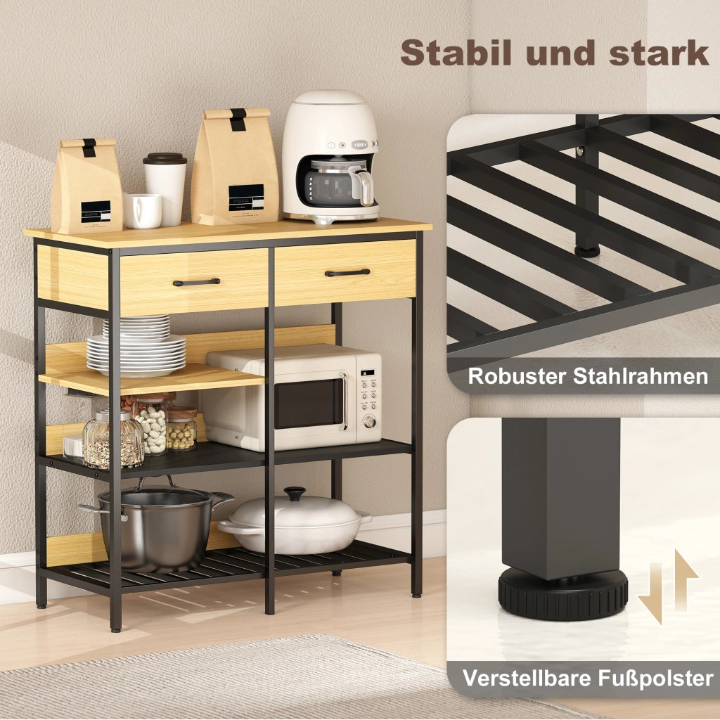 Cassettiera con 2 cassetti e 3 scaffali aperti ¨C zephmum ¨C 90x40x91 cm, legno naturale