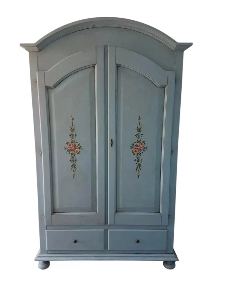 Armadio 2 porte legno shabby cerato azzurro decorato 125x61x200 - Mobili 2G