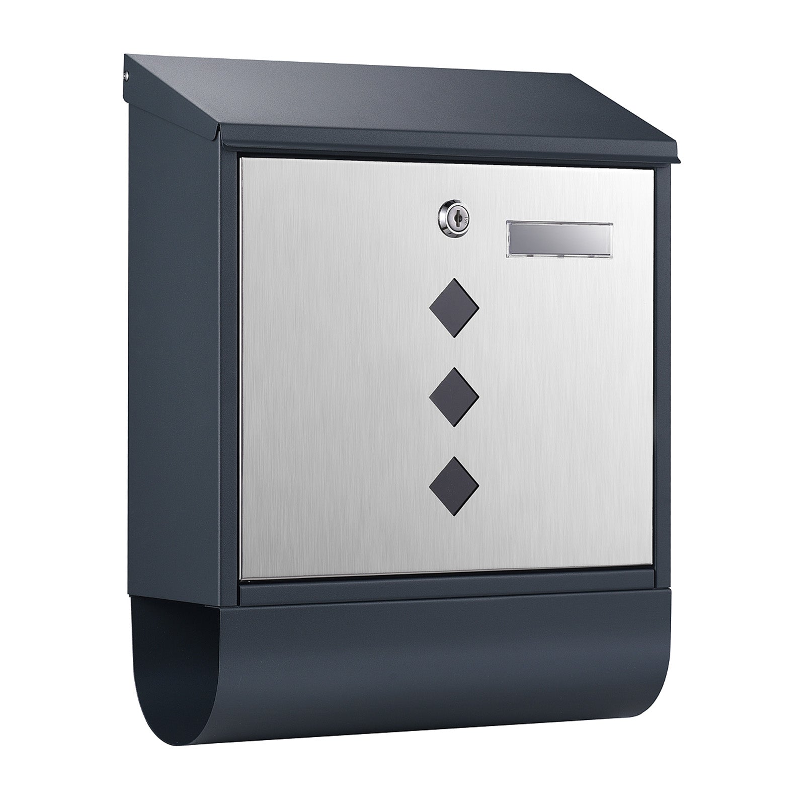 Cassetta postale con vano portagiornale V36 antracite + inox 305 x 105 x 385 mm con vetrino nome