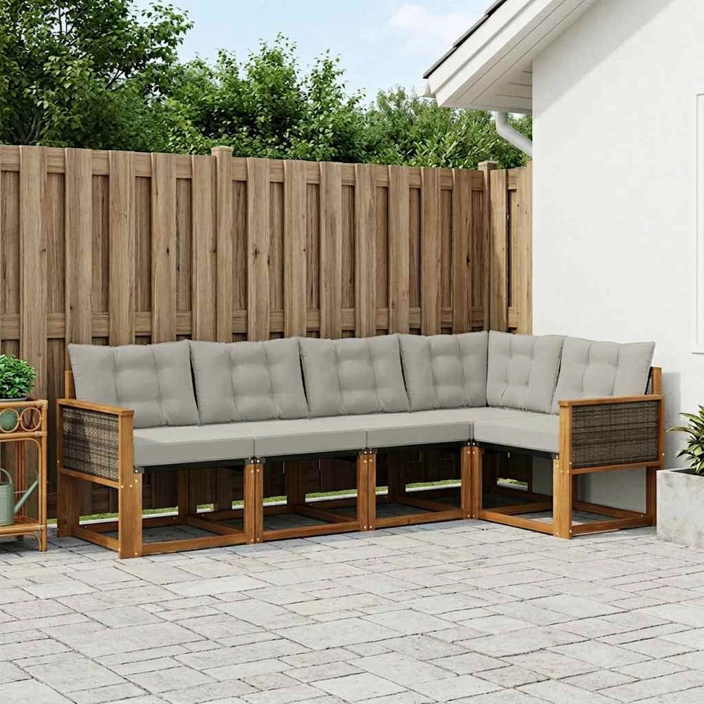 Set di divani da esterno 5 pz Naturale e Grigio Chiaro 3381947