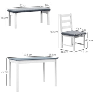 Set tavolo da pranzo per 4 persone con 2 sedie e panca, in tessuto effetto lino, per cucina e soggiorno, grigio
