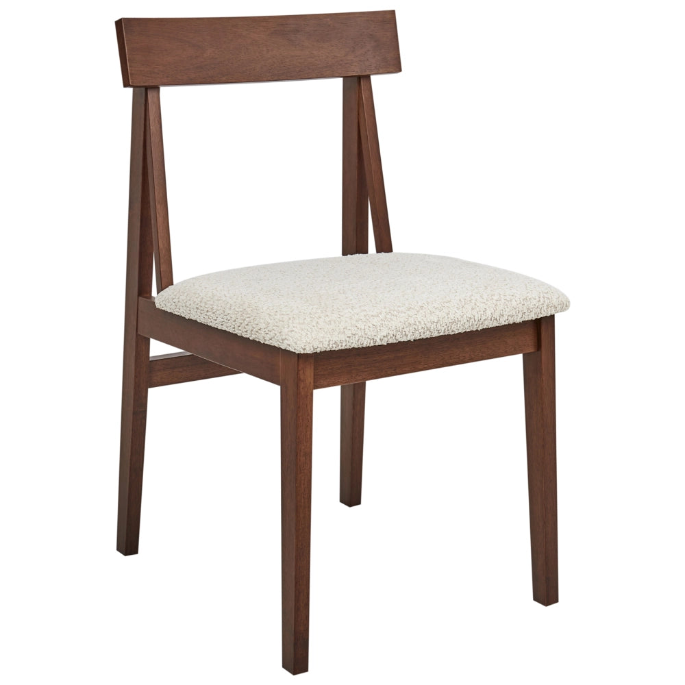 Set di 2 sedie da pranzo Struttura in legno di gomma scuro Seduta in bouclé beige Design retrò senza braccioli