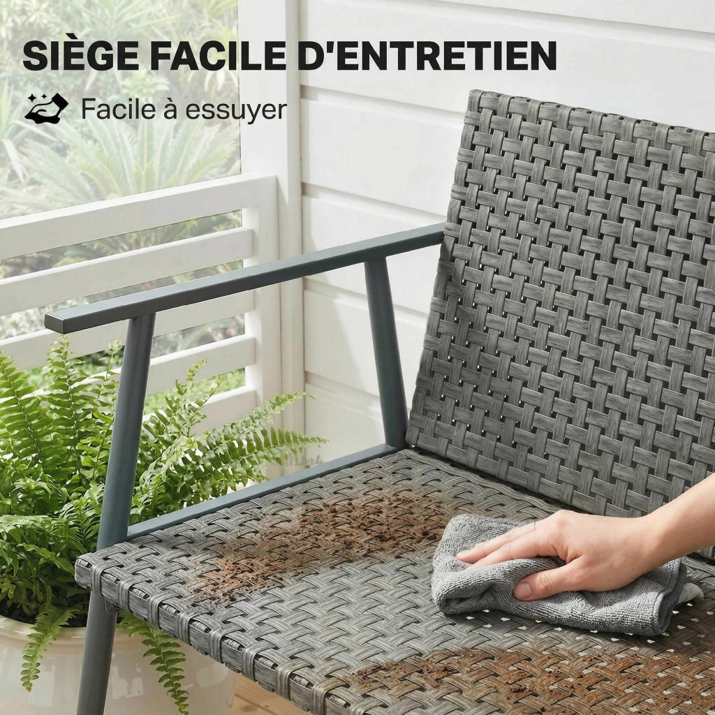 Divano da Giardino 2 Posti in Resina e Acciaio ¨C zephmum ¨C Grigio 110x58x78cm