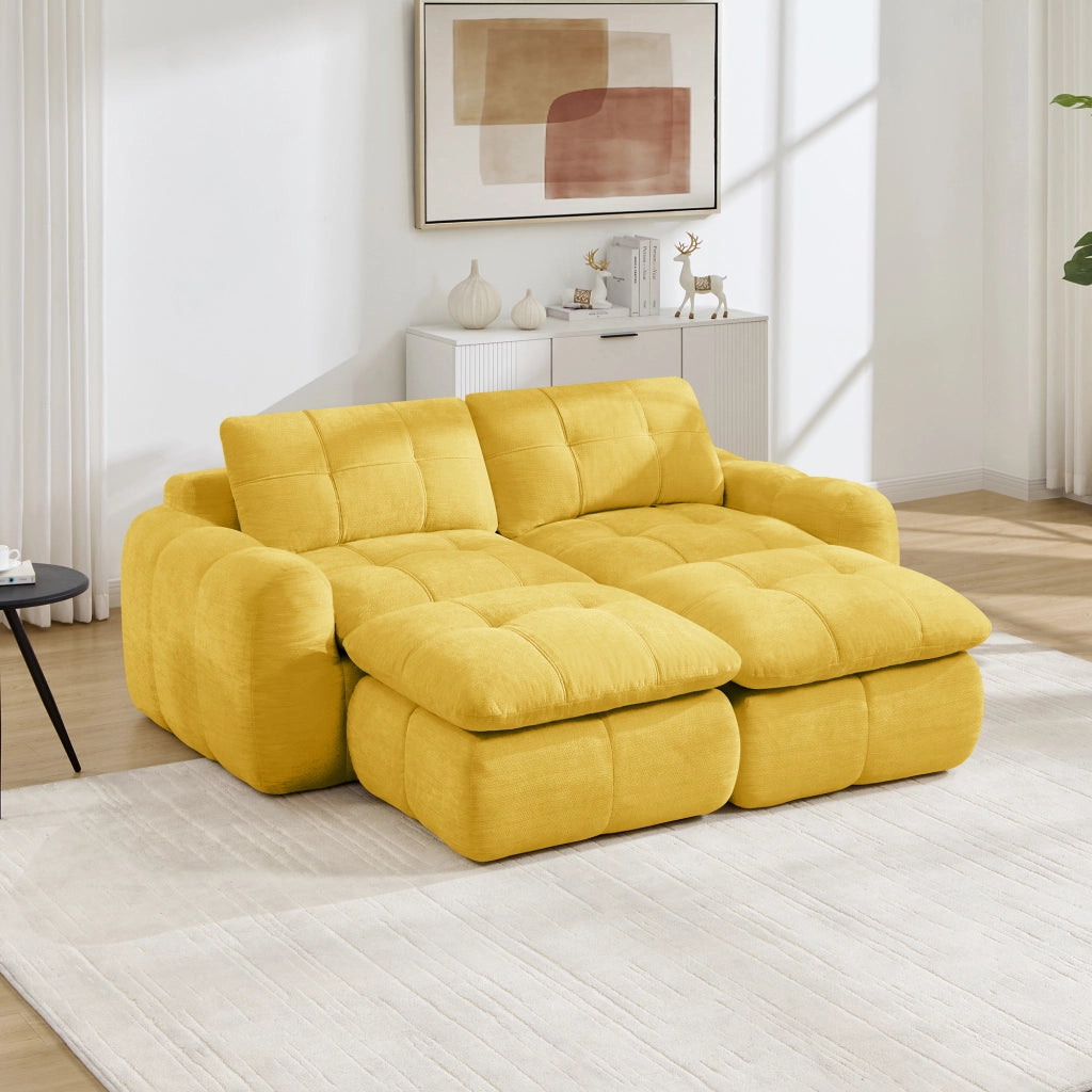 Divano modulare a 2 posti senza telaio con seduta ampia e profonda in chenille gialla per soggiorno 194 × 160 × 68 cm
