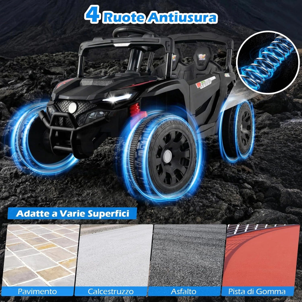 Macchina Elettrica per Bambini UTV con Rimorchio Staccabile, 12V Trattore con Telecomando, Sospensioni a Molla, Luci e Musica, Veicolo Elettrico per Bambini 3+ Anni (Nero)