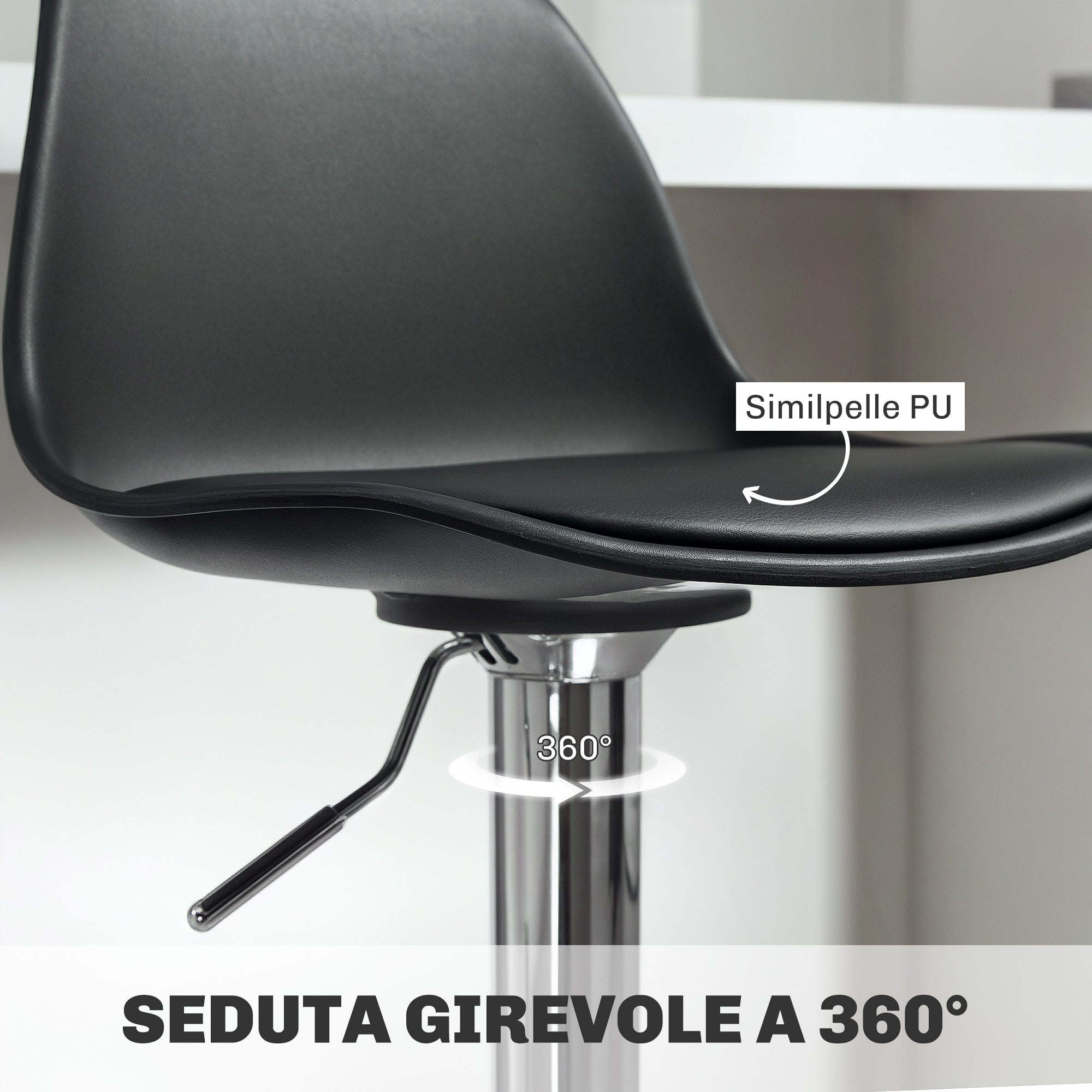 Set 2 Sgabelli da Bar 38x42x82-104 cm con Schienale e Poggiapiedi in PP Pelle PU e Acciaio Nero