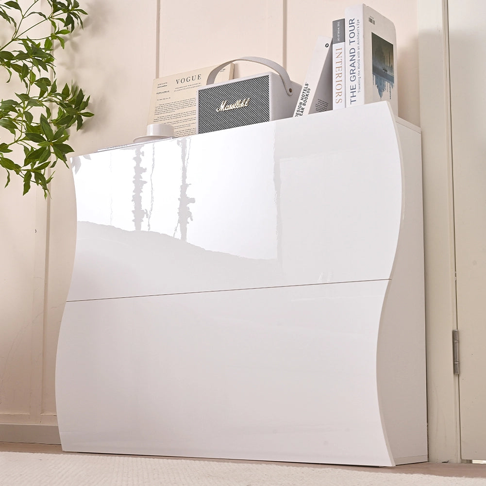 Scarpiera Ingresso in Legno Lucido ONDE 2 Ante Bianco Salvaspazio 101x26.5x81cm