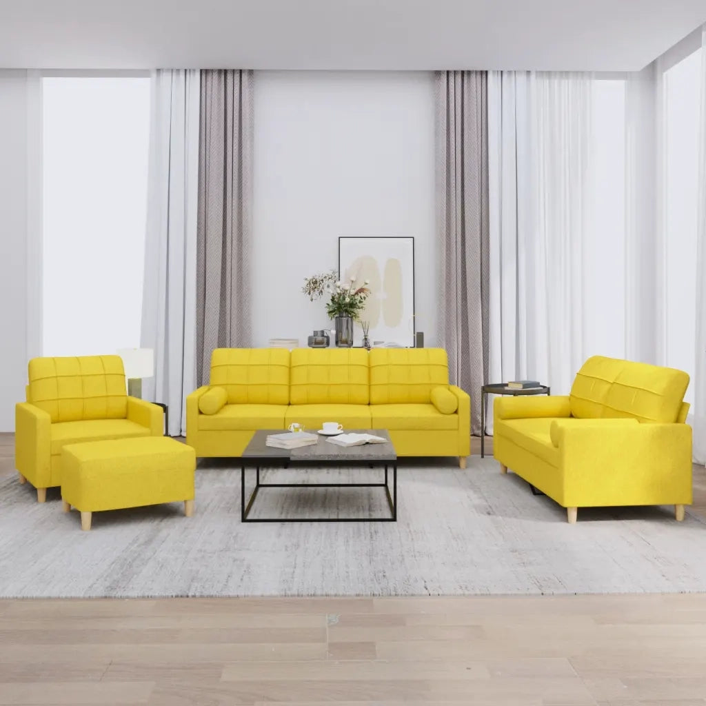Set di Divani 4 pz con Cuscini Giallo Chiaro in Tessuto 3201271