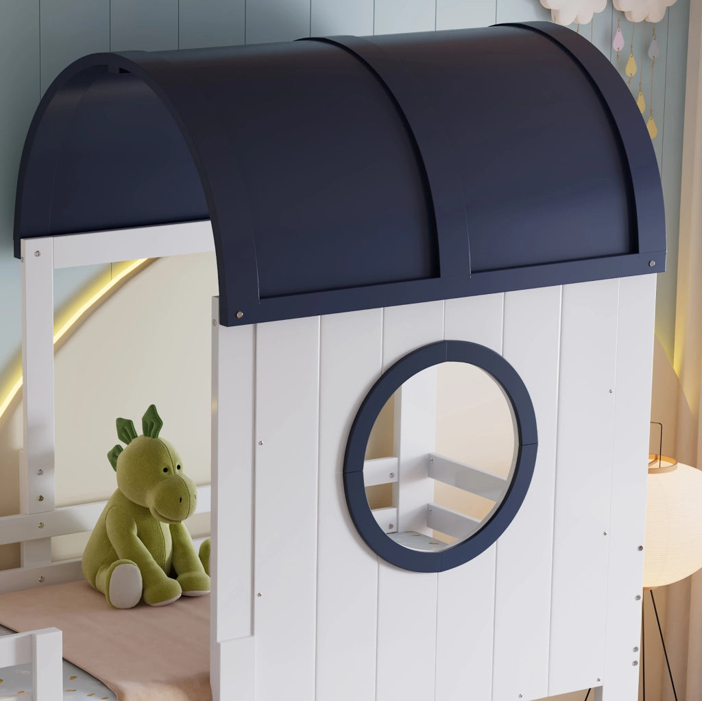 Letto a casetta per bambini 90x200 cm con cassetto e scala inclinata