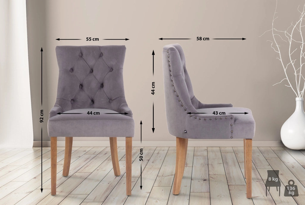 Set 4 poltrone pranzo Aberdeen in velluto grigio,antico chiaro
