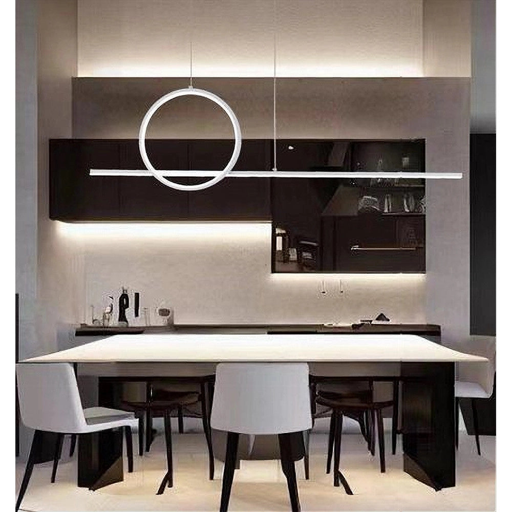 Trade Shop - Lampadario A Sospensione Led 48w Design Cerchio Linea Bianca Ip20 Luce 6500k 33580 -