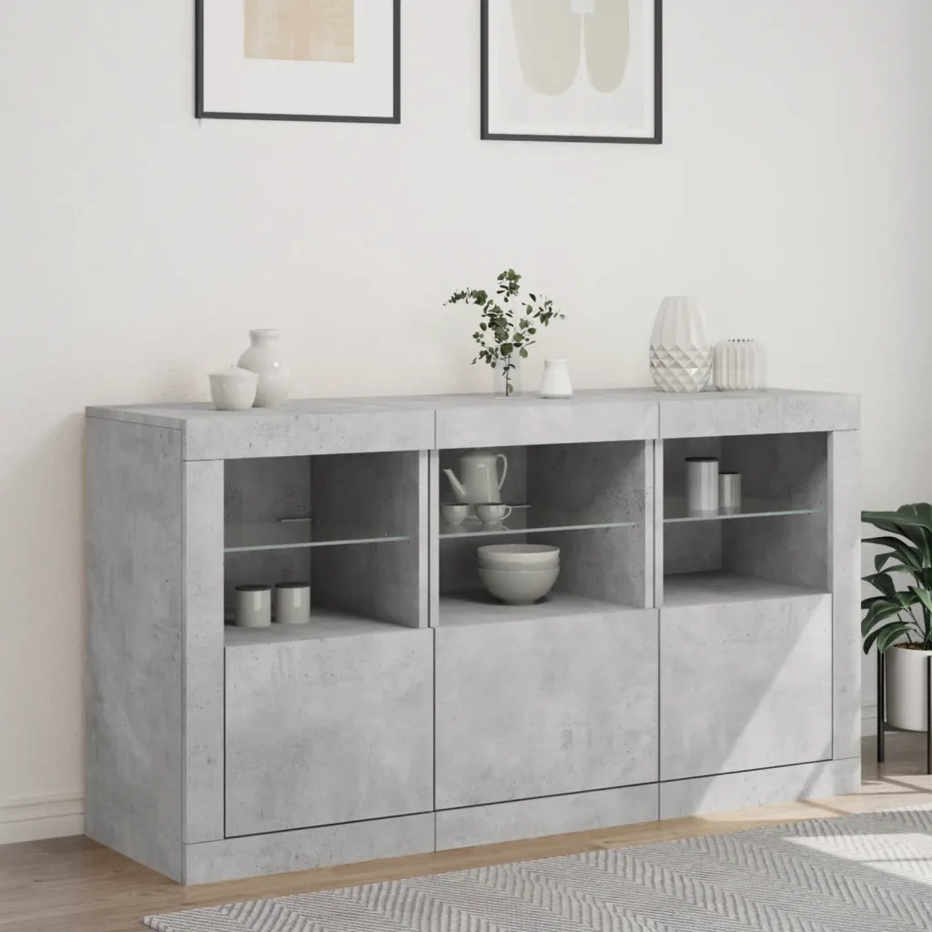 Credenza | Madia | Buffet da pranzo | Armadio da pranzo con Luci LED Grigio Cemento 123x37x67 cm