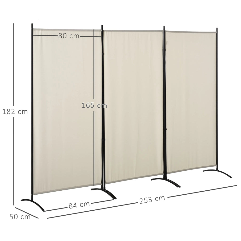 Paravento Separé da Interno a 3 Pannelli Pieghevole 253x50x182 cm in Metallo e Poliestere Beige