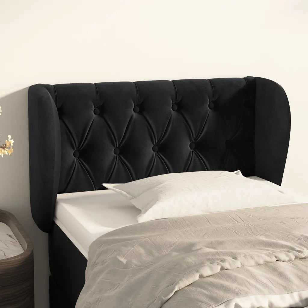 Testiera ad Orecchio-Testata con Orecchie Nera 83 x 23 x 78/88 cm in Velluto 356732