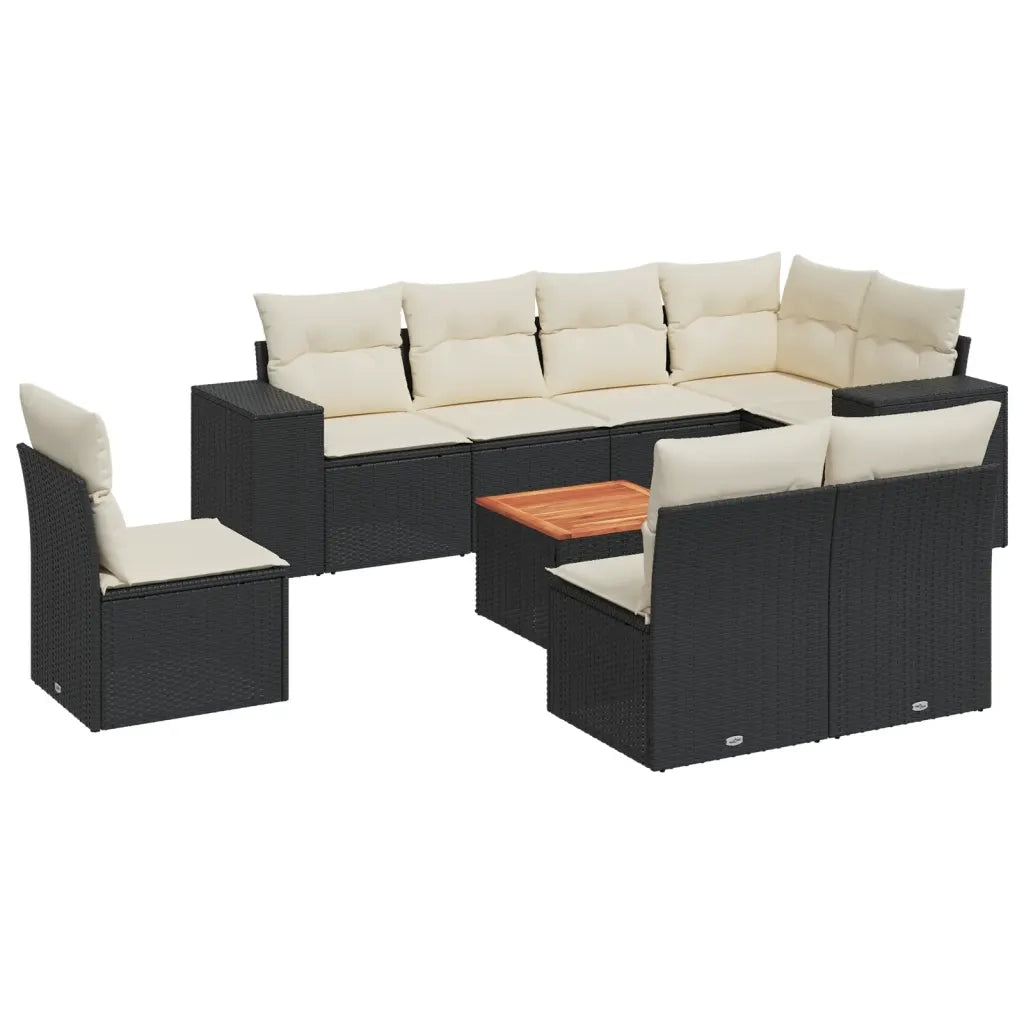 Set Divani da Giardino 9 pz con Cuscini Nero in Polyrattan
