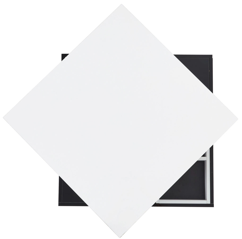 Tavolino da salotto 70x70x36 cm; girevole 360掳 a doppio livello con vano; truciolato bianco e nero