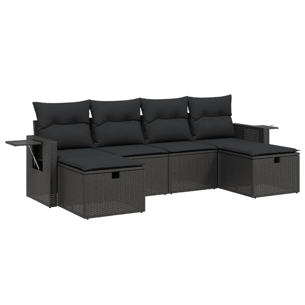 Set Divano da Giardino 6 pz con Cuscini Nero in Polyrattan 3263851