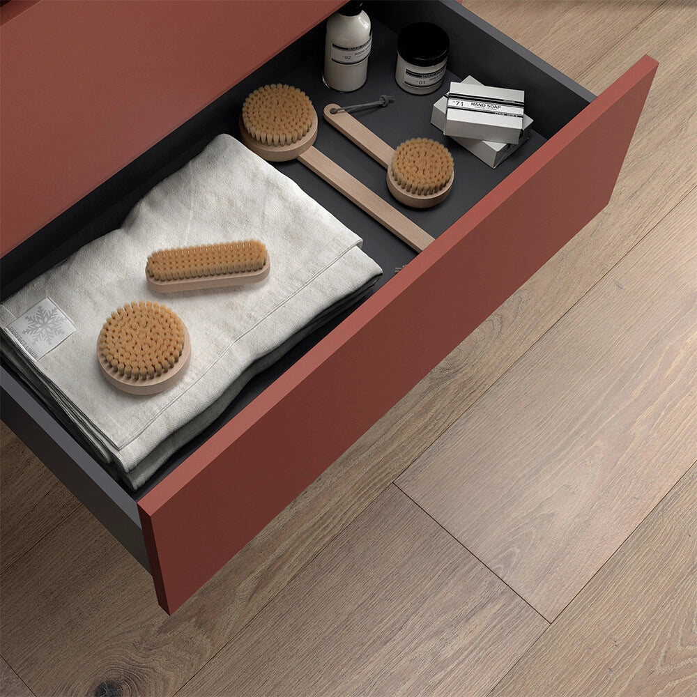 Mobile bagno sospeso 70 cm rosso satinato con top per lavabo da appoggio Gaya