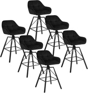 6 Pezzi Sgabello da Bar con Poggiapiedi, Sedia da Cucina con Sedile Girevole, Sgabello Alto con Schienale e Braccioli, Seduta in Velluto e Gambe in Metallo, Nero, BH397sz-6