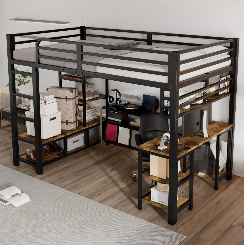 Letto a soppalco 120 x 200 cm con scrivania e ripiano