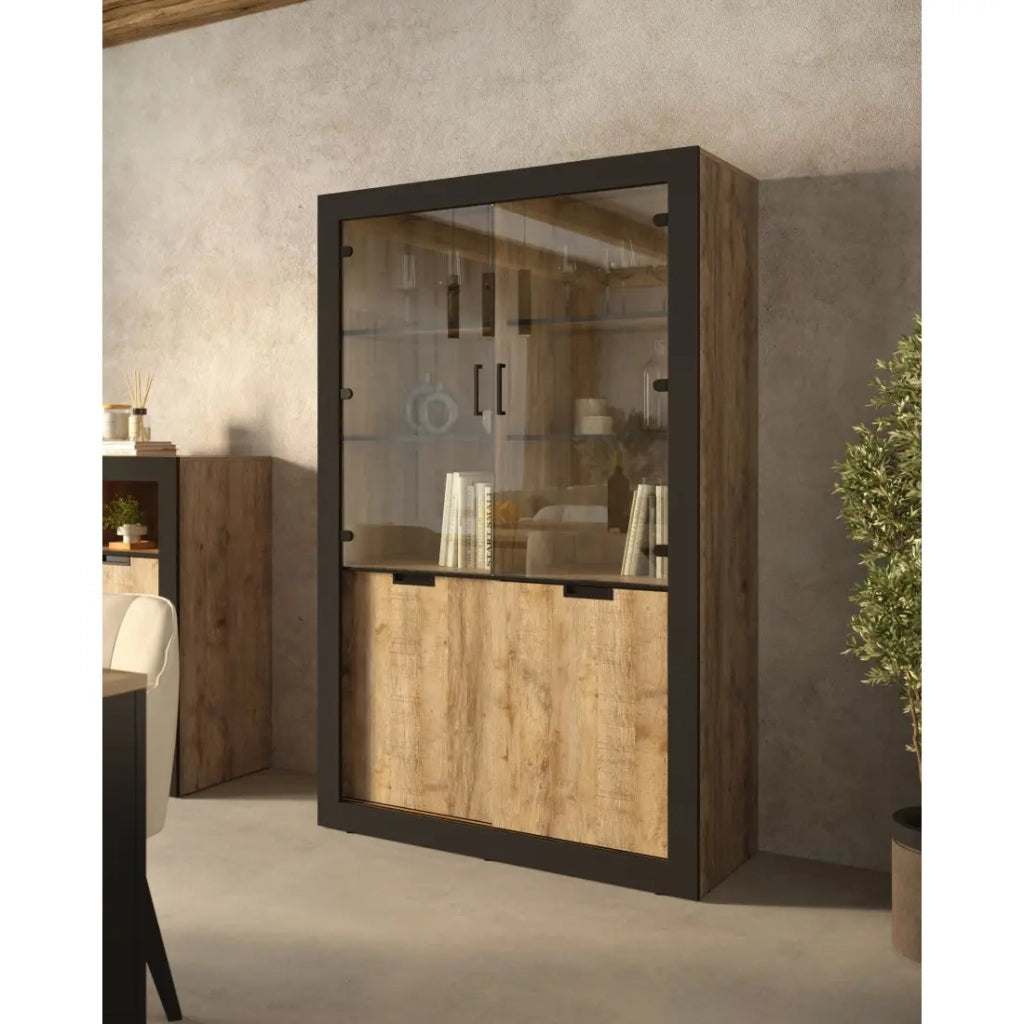 Vetrina design collezione MEUNIER colori Quercia samdal e nero opaco – 4 porte