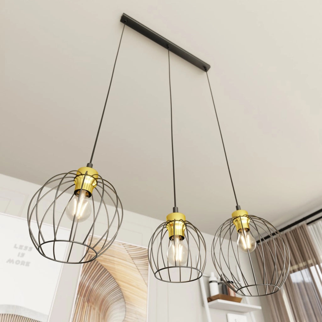Lampada a sospensione NANDO in acciaio nero e oro