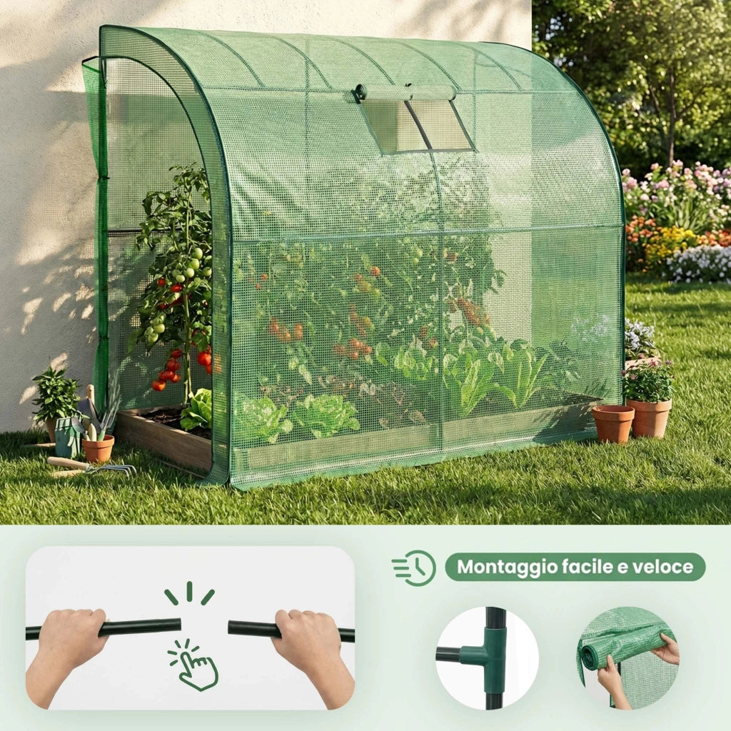 Serra da giardino addossata con struttura in metallo e telo in PE 1 porta 1 finestra Verde 100x200x210 cm