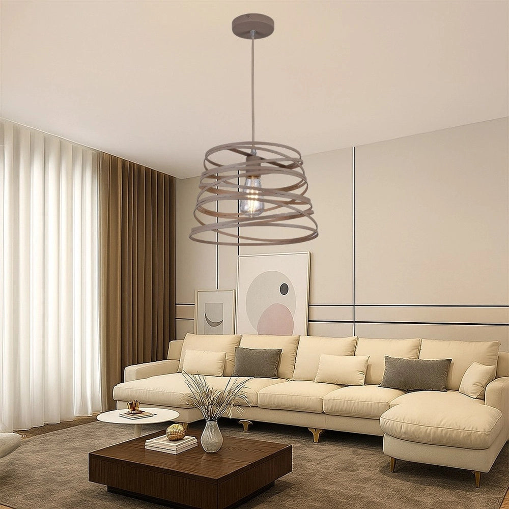 Trade Shop - Lampadario A Sospensione Moderno Con Paralume In Metallo A Vortice Traforato Tortora A08 -
