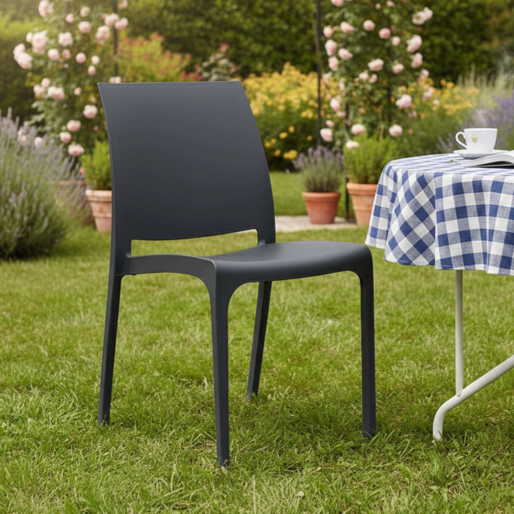 Sedia da esterno Dusanbe, Seggiola da giardino, Seduta outdoor multiuso, Panchina da giardino, Made in Italy, 54x46 h80 cm, Nero