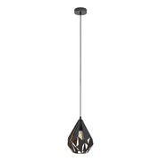 Lampadario A Sospensione Vintage Carlton 1 Piccolo Acciaio Nero Rame 1 Luce E27