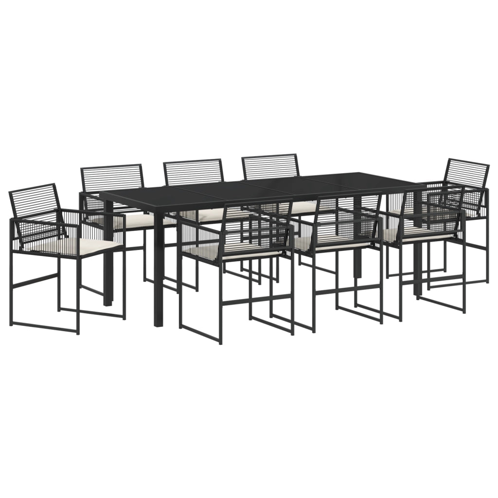 Set da pranzo da giardino 9 pezzi con cuscini Nero Polyrattan