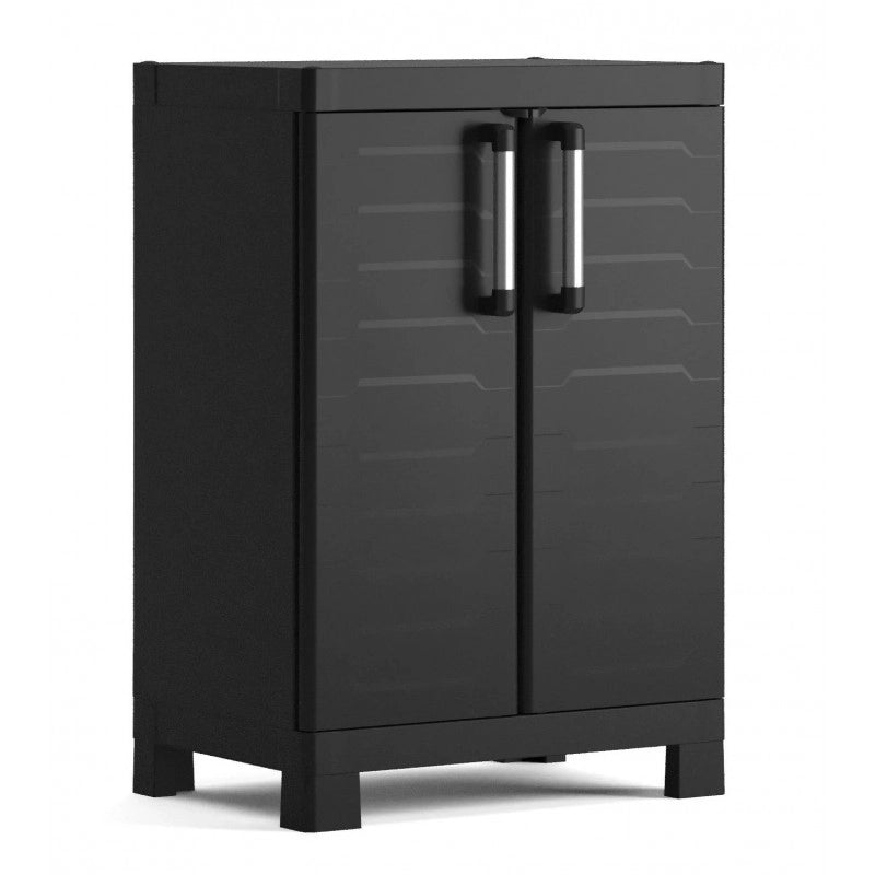 Armadietto da esterno in resina basso 2 ante 2 ripiani regolabili 65x45x97 cm Nero - Detroit Basso - Keter