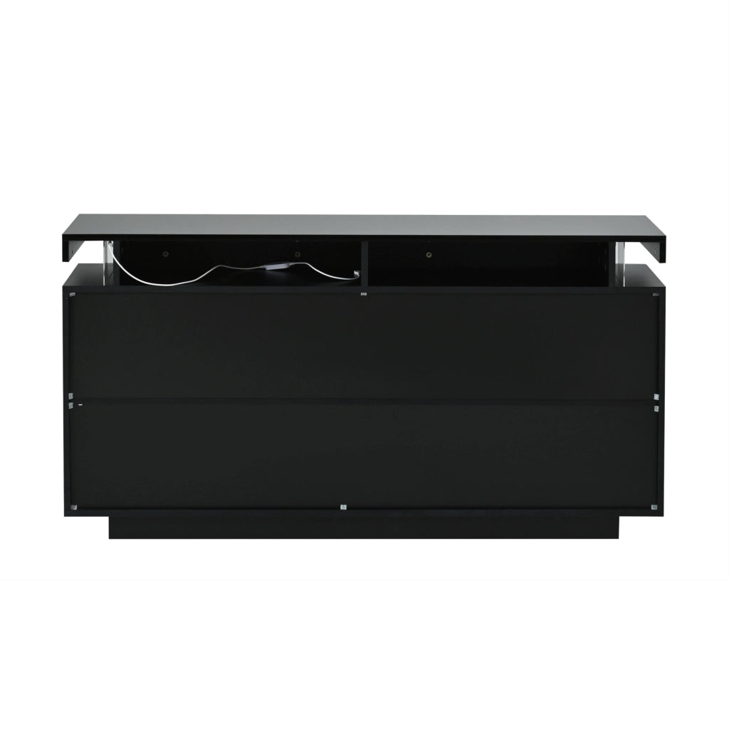 Credenza 140x35x72.5 cm con LED; 2 ante e 3 cassetti; pannello truciolare nero