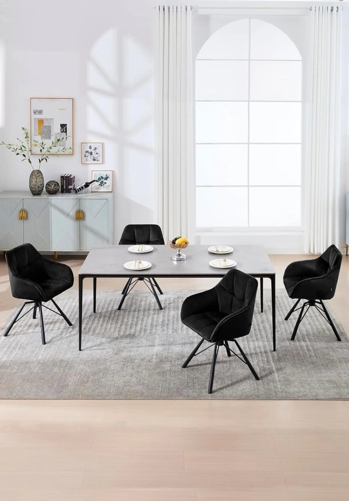 Set di 2 Sedie per Sala Pranzo Girevoli a 360°, Sedie da Cucina Imbottite con Gambe in Metallo, Poltroncine in Velluto, Camera da Letto, Soggiorno, Nero, BH365sz-2