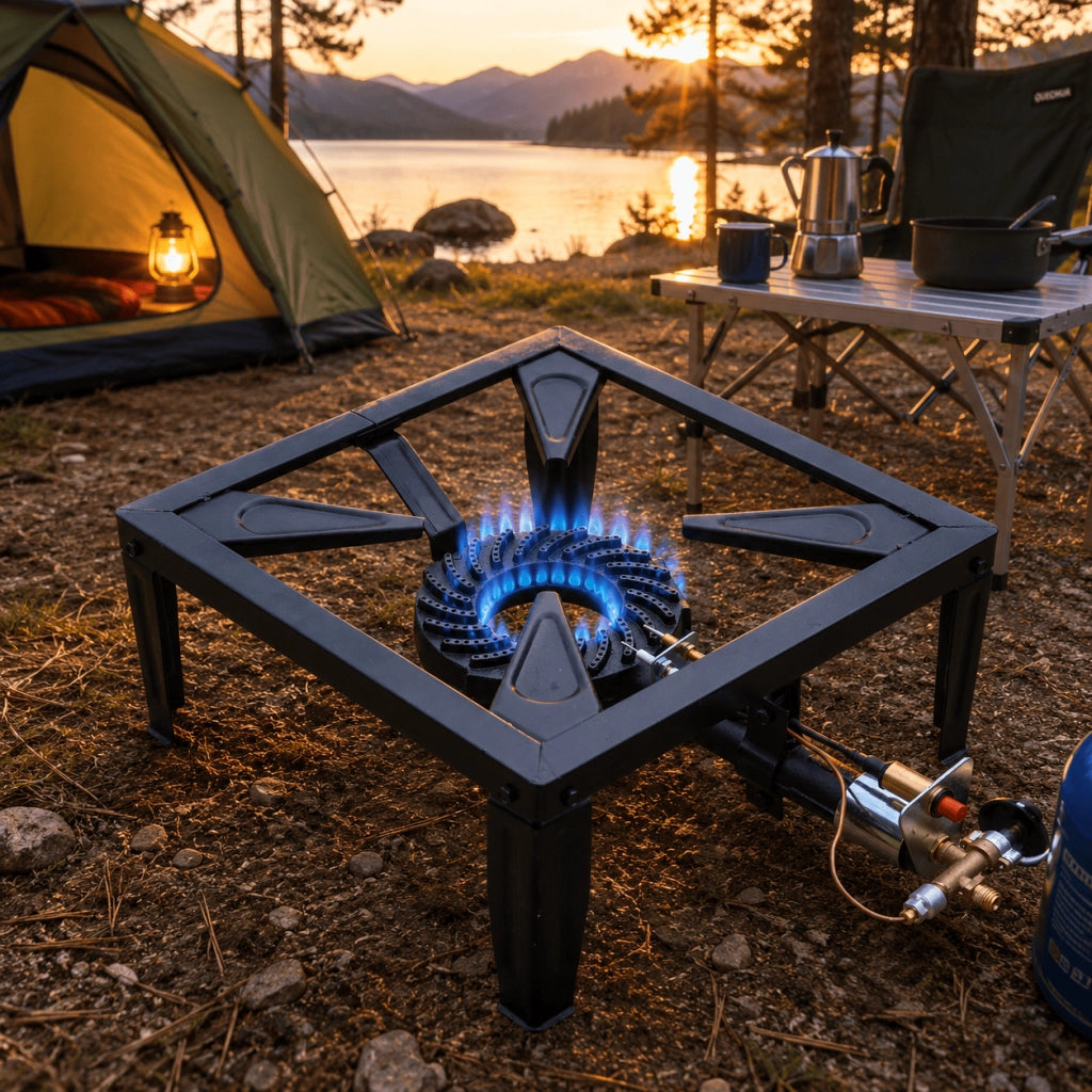 Fornellone a Gas GPL 40x40 cm, 4 Piedi 7,5 kW con Piezo e Termocoppia, Bruciatore Ø170 mm
