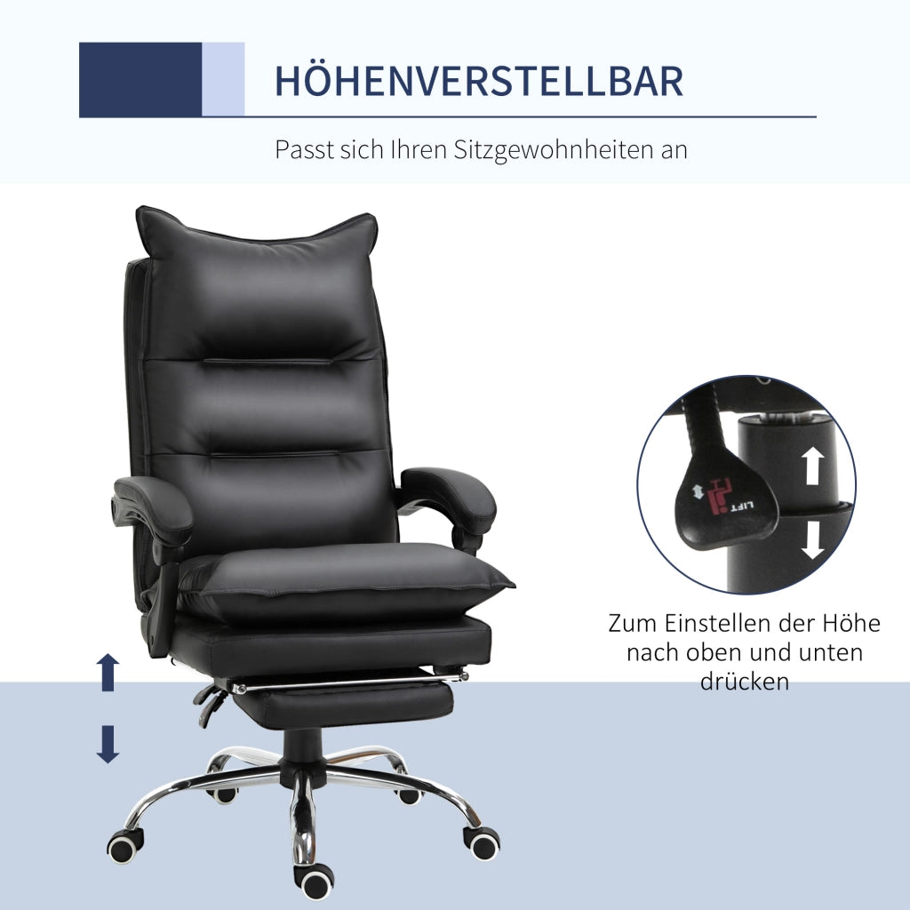 Sedia da ufficio ergonomica con braccioli e poggiapiedi ¨C Minimal ¨C Regolabile in altezza, in similpelle, nera