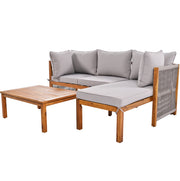 Set salotto da giardino 175x58x80 cm; intreccio a mano con cuscini sfoderabili; legno grigio