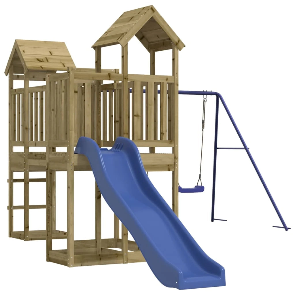 Altalene per parco giochi all'aperto scivolo altalene robuste giochi da giardino 357 x 524 x 214 cm legno di pino impregnato 02_0004656