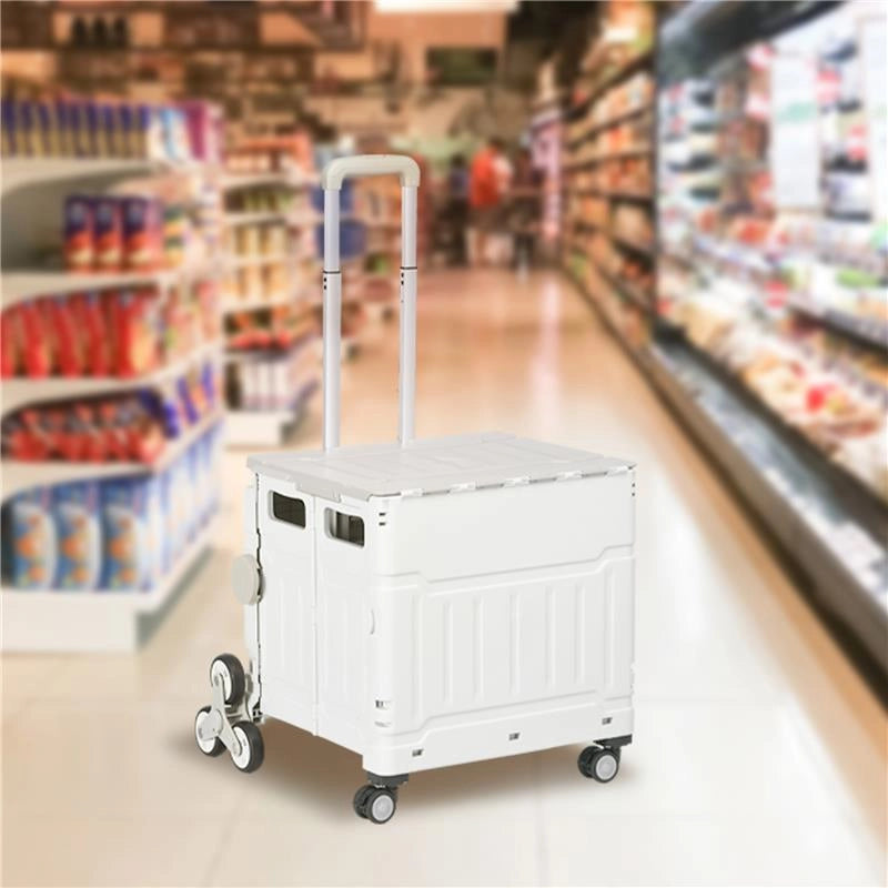 CARRELLO SPESA PIEGHEVOLE, CARRELLO IN ALLUMINIO, RUOTE PER SCALE, BIANCO