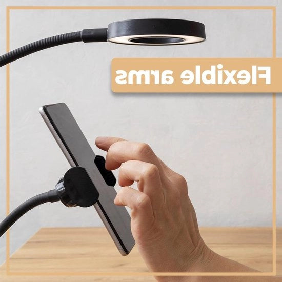 Ringlampa LED a forma di anello con lampada a sospensione - supporto per telefono cellulare per selfie - tappetino per make-up con illuminazione regolabile per live streaming e fotografie