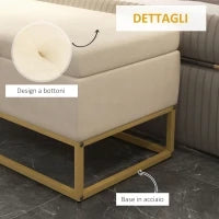 Panca Contenitore Rettangolare con Seduta Imbottita e Gambe in Acciaio, 110x44x49 cm, Beige