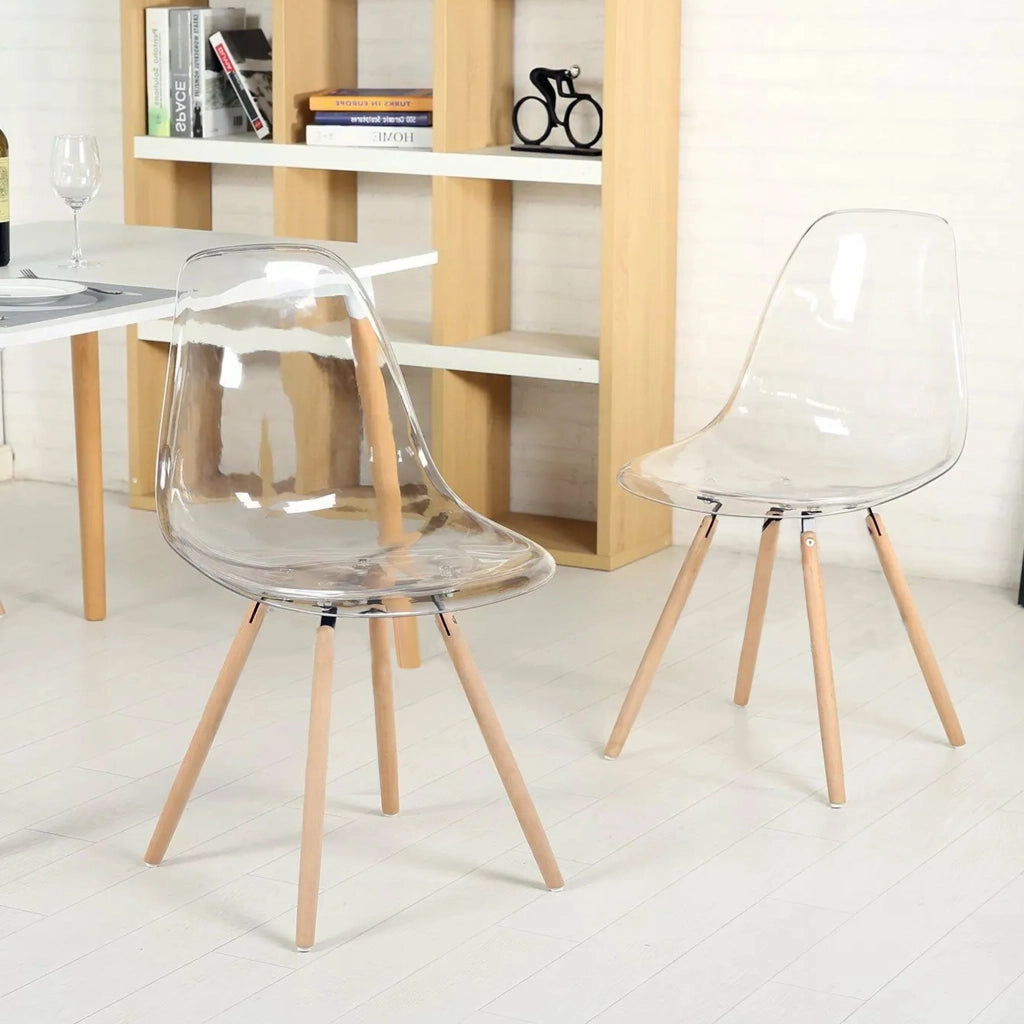 Set 4 Sedie Trasparenti  In Polipropilene Con Gambe In Legno Di Faggio Schienale Ergonomico Sedia Cucina Soggiorno Sala Attesa Eleganti Moderne Robuste Solide