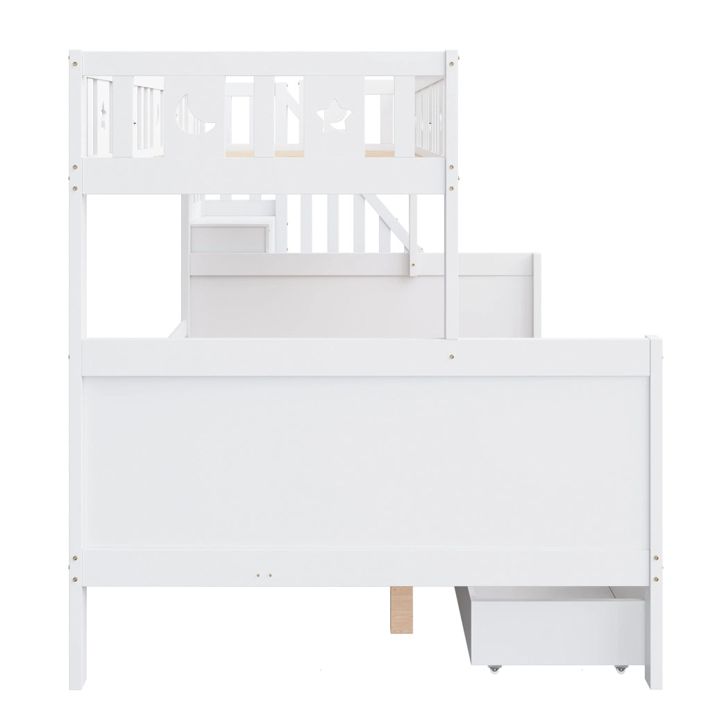 Letto a castello per bambini 90x200 cm e 140x200 cm con scala contenitore; cassetti; bianco