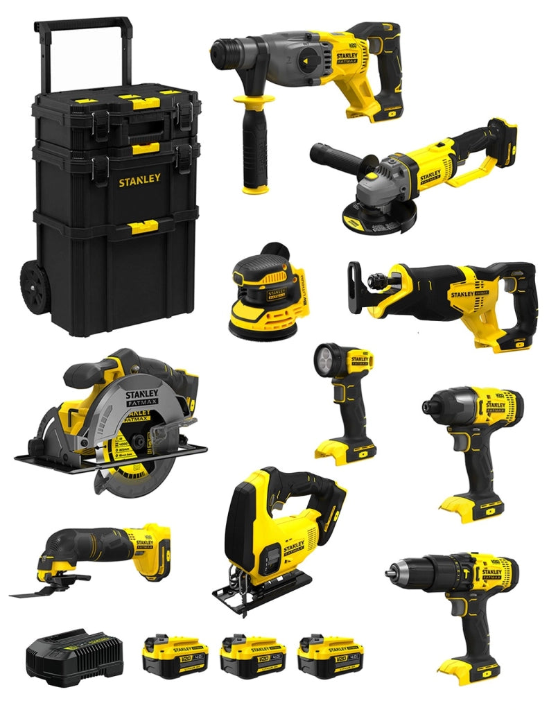 STANLEY FatMax Kit SVK1001 (SFMCH900+SFMCG400+SFMCD711+SFMCF800+SFMCS500 +SFMCS600+SFMCW220+SFMCS300+SFMCE500+SFMCL020+3 x4,0Ah)