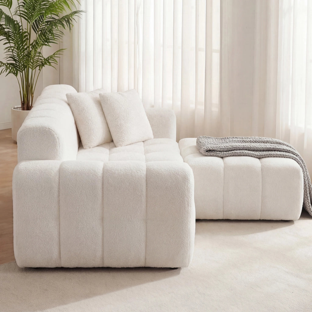 Divano angolare convertibile a L; stile moderno; colore bianco