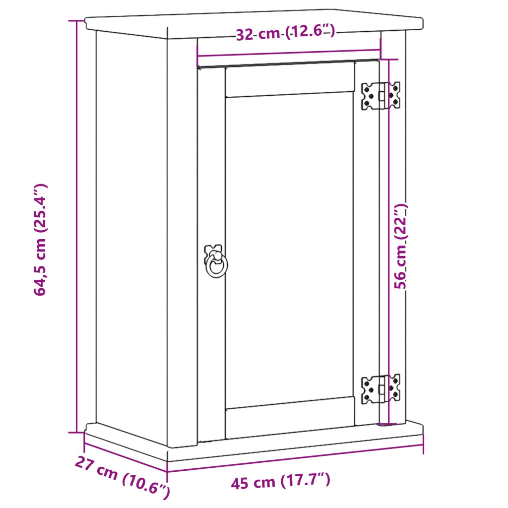 Mobile Bagno a Parete Corona 45x27x64,5cm Legno Massello Pino 4013401