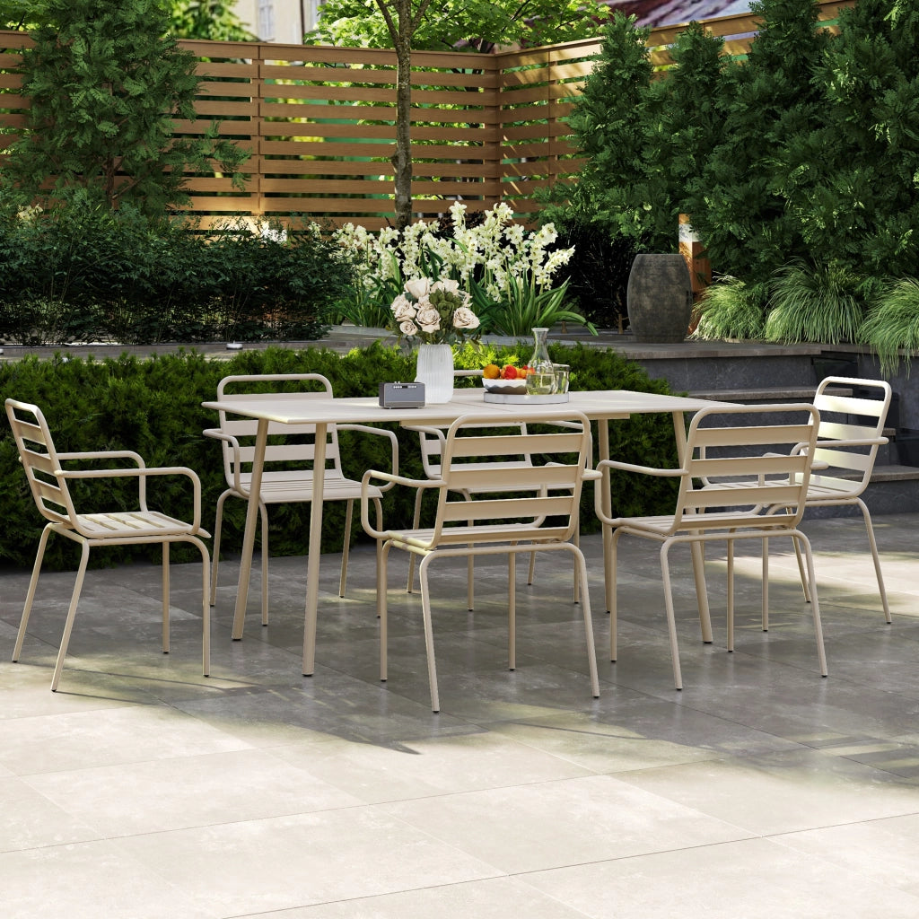 Set da giardino 7 pezzi con tavolo e 6 sedie impilabili in acciaio beige ¨C zephmum ¨C beige