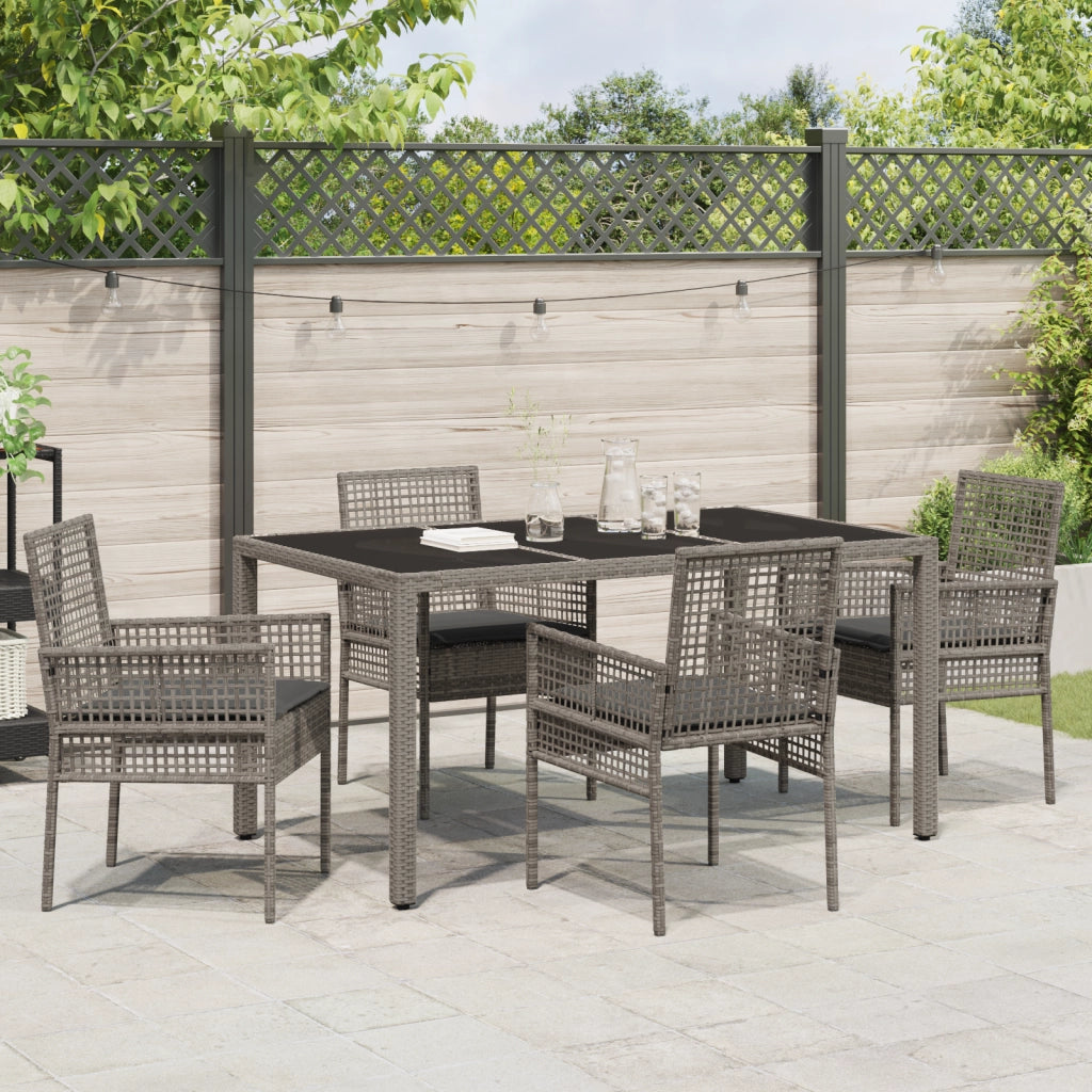 Set da Pranzo da Giardino 5 Pezzi con Cuscini Grigio in Polyrattan