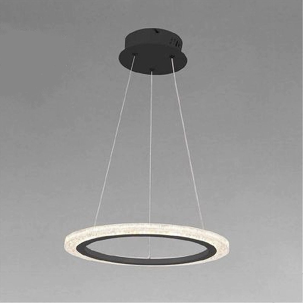 Trade Shop - Lampadario A Sospensione Led 24 Watt Cerchio Anello Effetto Cristallo Nero 31906 -